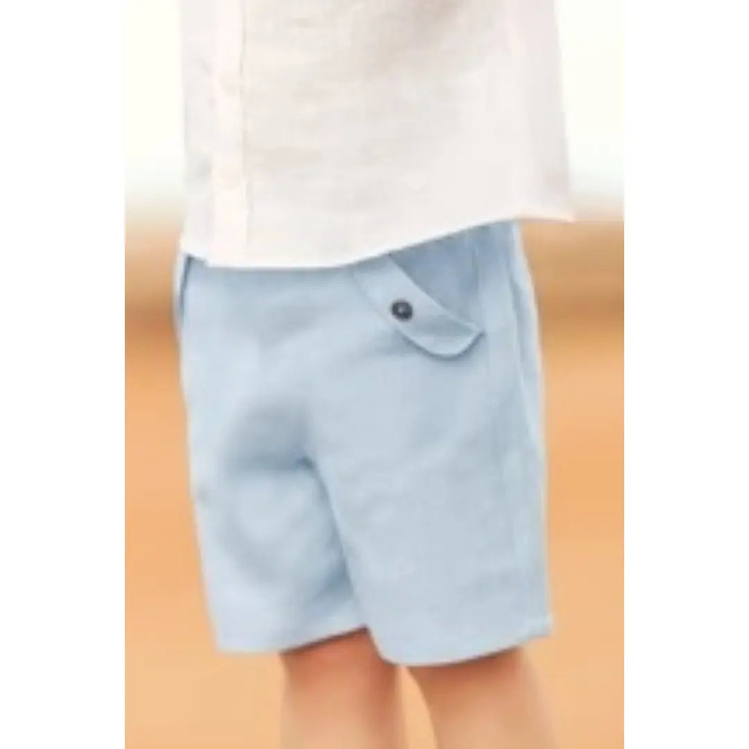 100% White Linen Baby Shirt & Sky Blue Shorts TARTINE ET CHOCOLAT