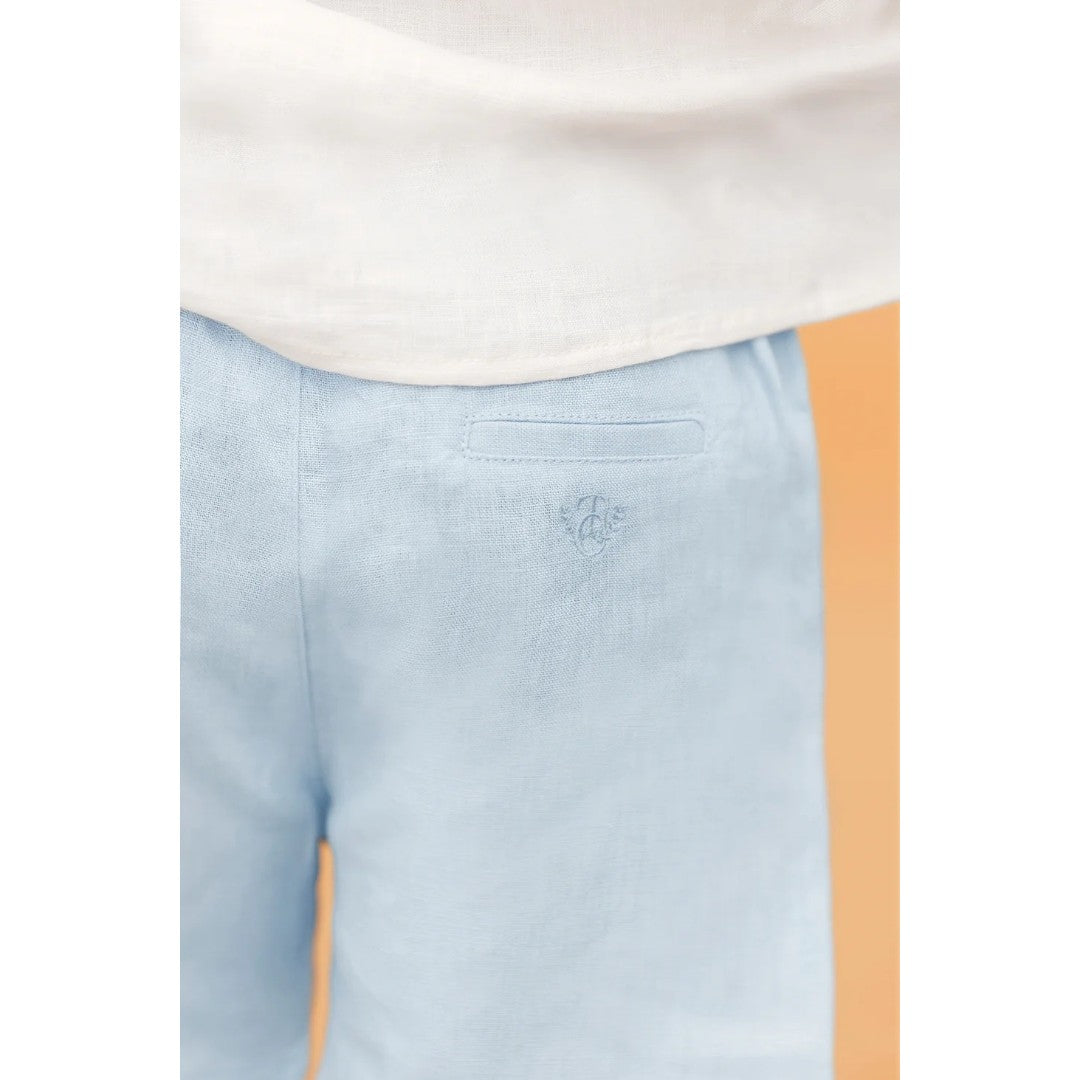100% White Linen Baby Shirt & Sky Blue Shorts