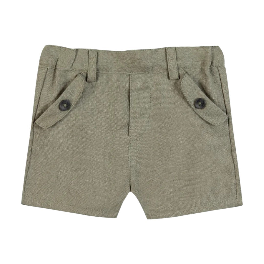 100% White Linen Baby Shirt & Green Shorts