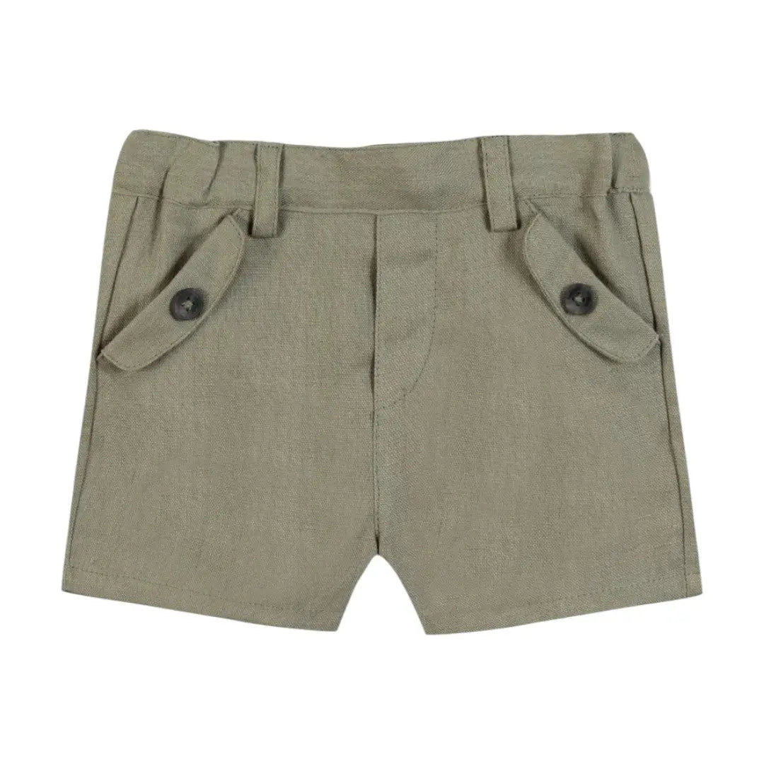 100% White Linen Baby Shirt & Green Shorts TARTINE ET CHOCOLAT