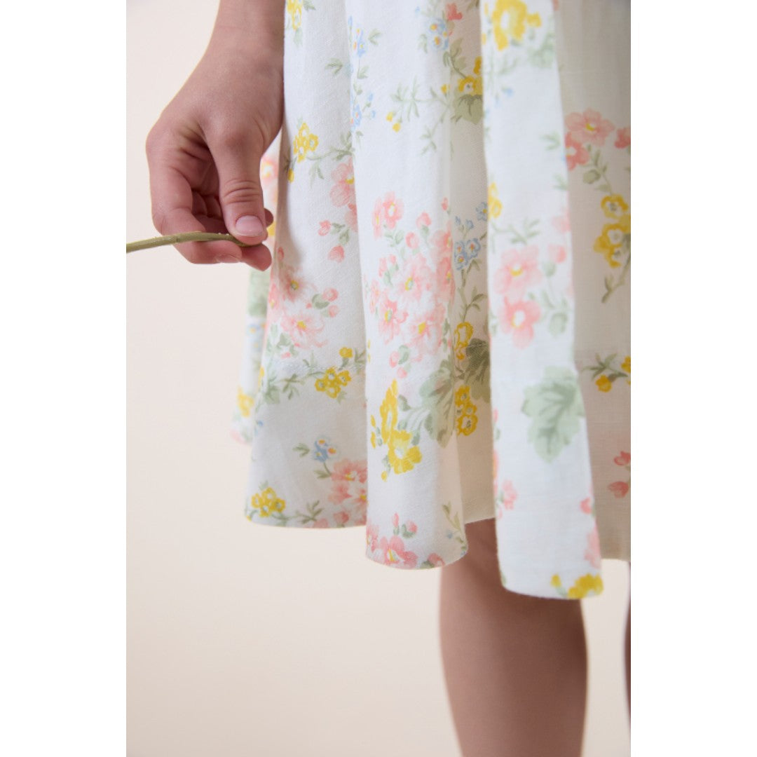 Linen Dress Flower Print - Ecru