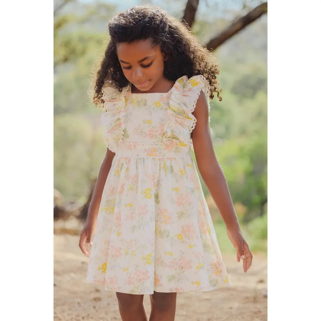 Linen Dress Flower Print - Ecru TARTINE ET CHOCOLAT