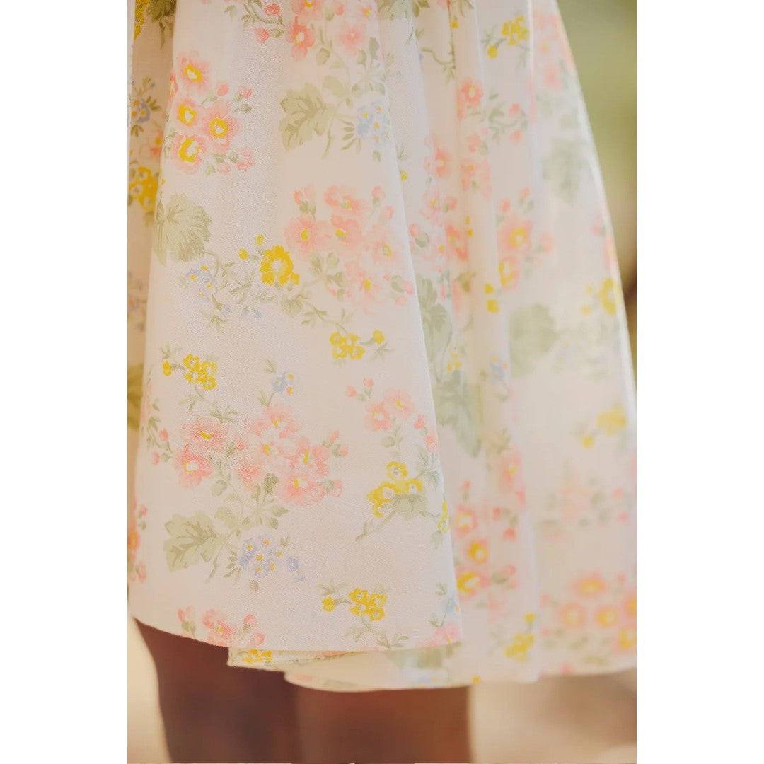 Linen Dress Flower Print - Ecru