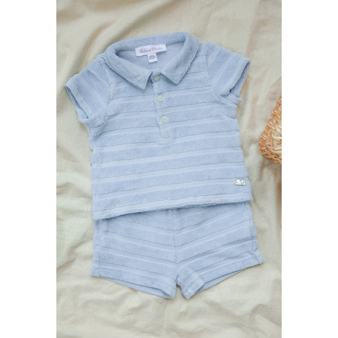 Baby Terry Stripes Shorts Set - Sky Blue