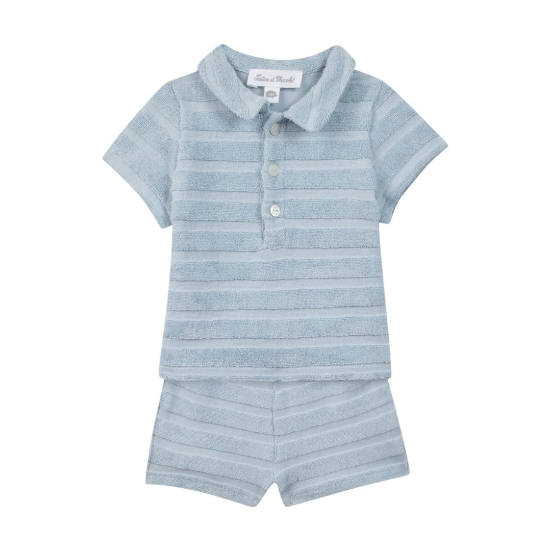 Baby Terry Stripes Shorts Set - Sky Blue