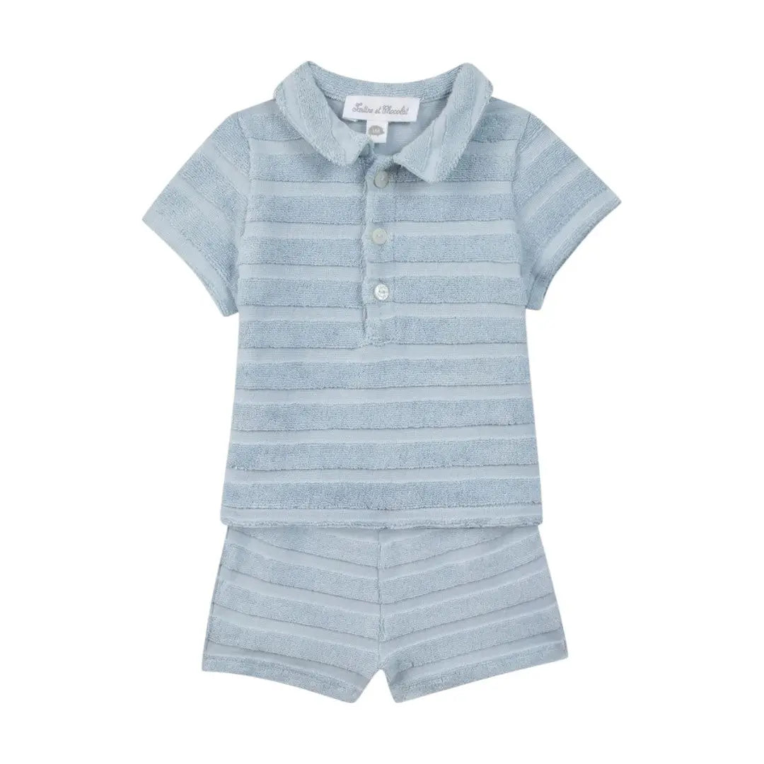 Baby Terry Stripes Shorts Set - Sky Blue TARTINE ET CHOCOLAT