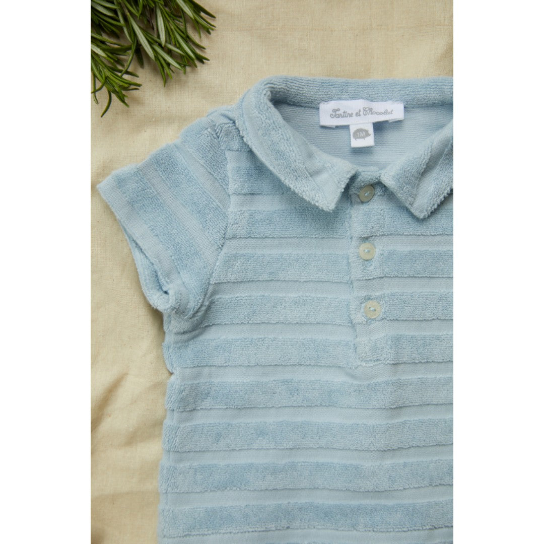 Baby Terry Stripes Shorts Set - Sky Blue