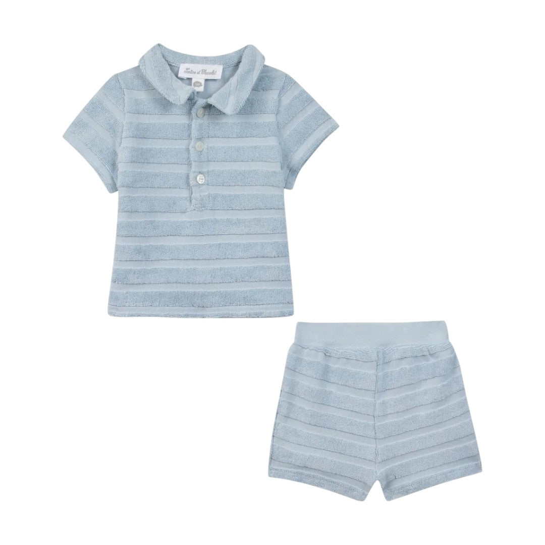 Baby Terry Stripes Shorts Set - Sky Blue
