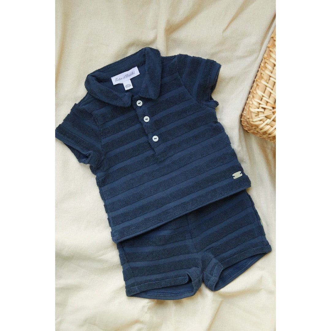 Baby Terry Stripes Shorts Set - Navy