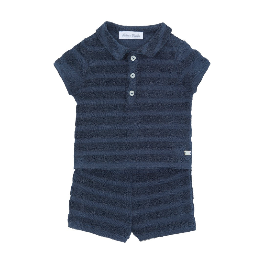 Baby Terry Stripes Shorts Set - Navy