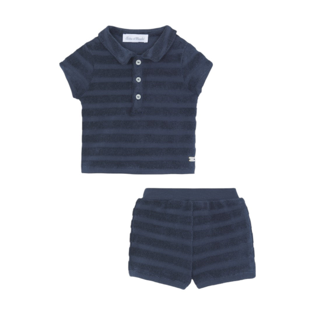 Baby Terry Stripes Shorts Set - Navy