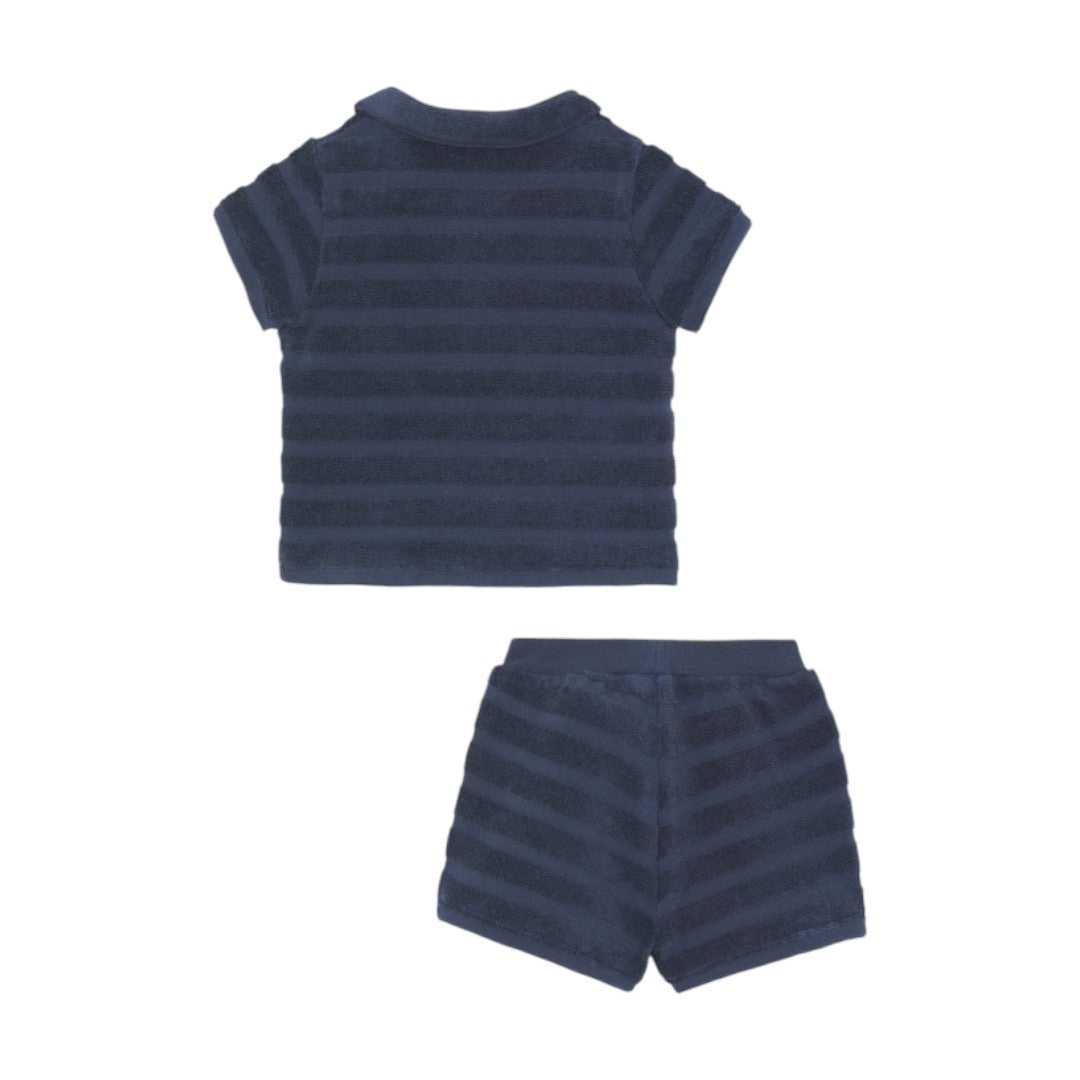 Baby Terry Stripes Shorts Set - Navy