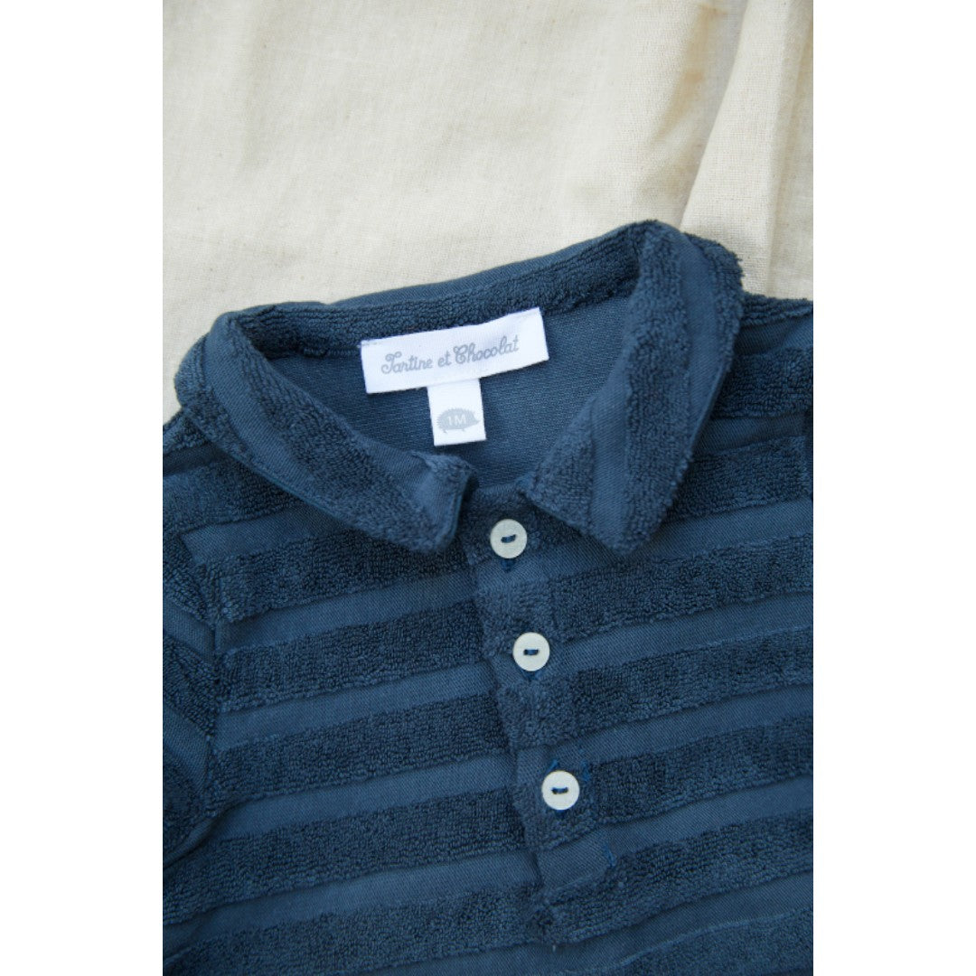 Baby Terry Stripes Shorts Set - Navy