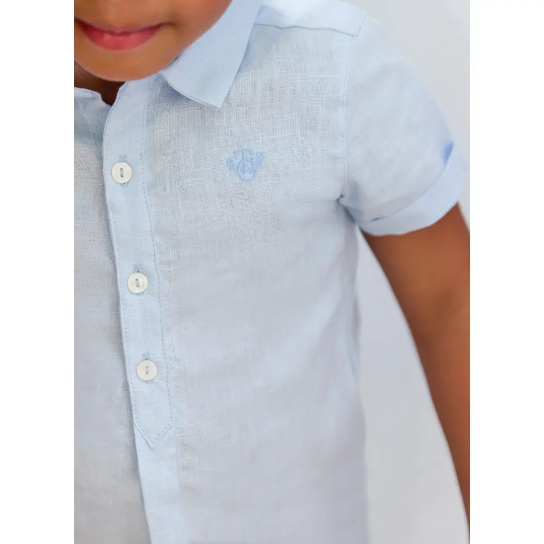 Boys Sky Blue Linen Shirt & White Linen Shorts Set TARTINE ET CHOCOLAT