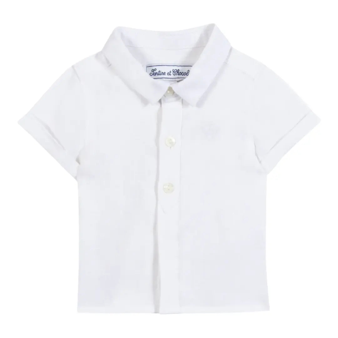 Boys White Linen Shirt & Sand Linen Shorts Set TARTINE ET CHOCOLAT