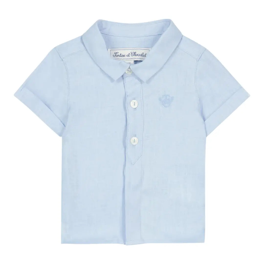Boys Sky Blue Linen Shirt & White Linen Shorts Set TARTINE ET CHOCOLAT