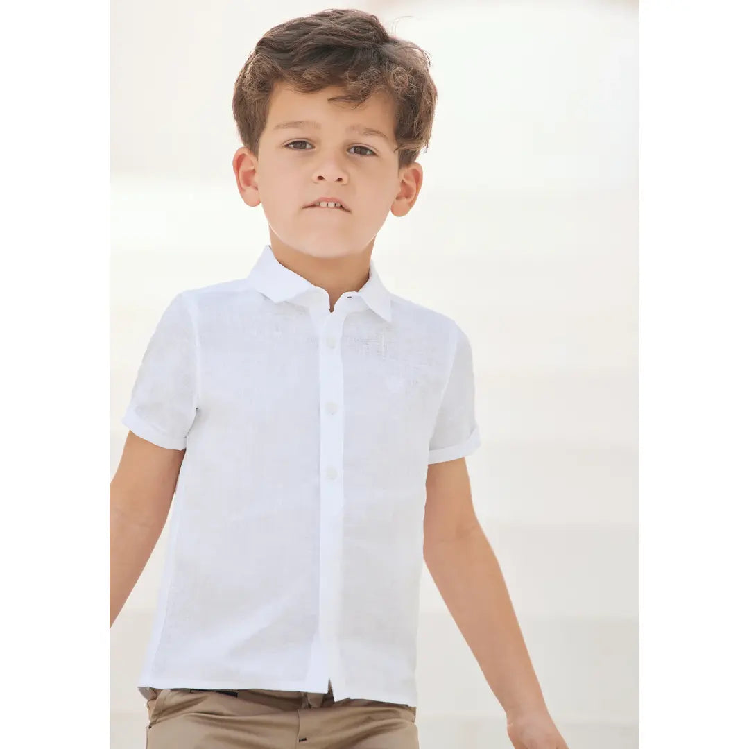 Boys White Linen Shirt & Sand Linen Ceremony Shorts Set TARTINE ET CHOCOLAT