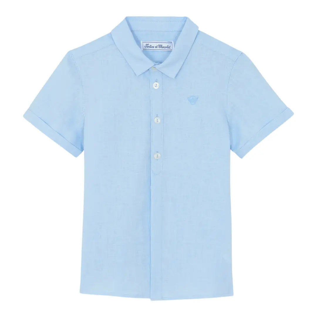 Boys Blue Cloud Linen Shirt & White Linen Shorts Ceremony Set TARTINE ET CHOCOLAT
