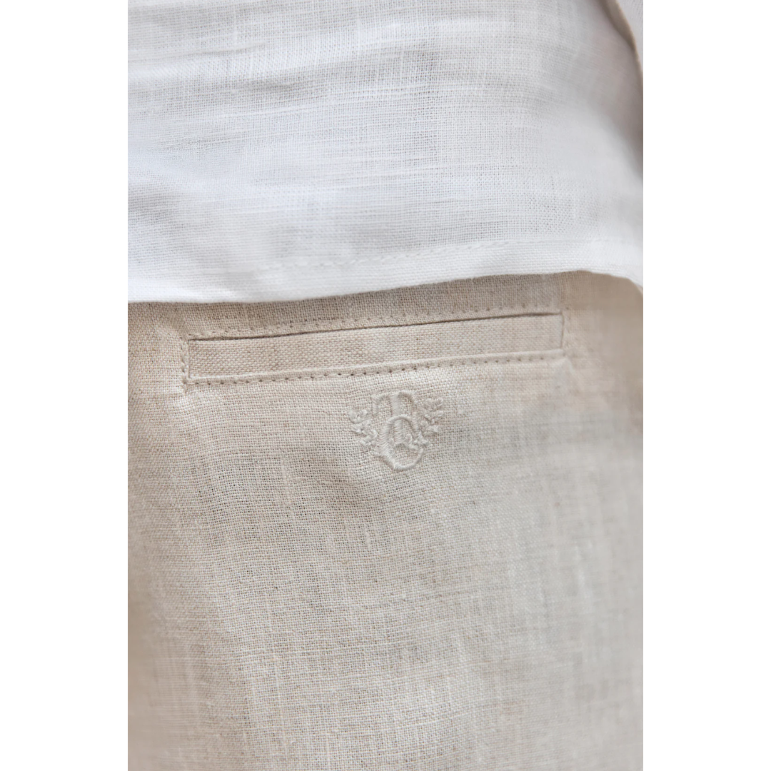 Boys White Linen Shirt & Sand Linen Ceremony Shorts Set