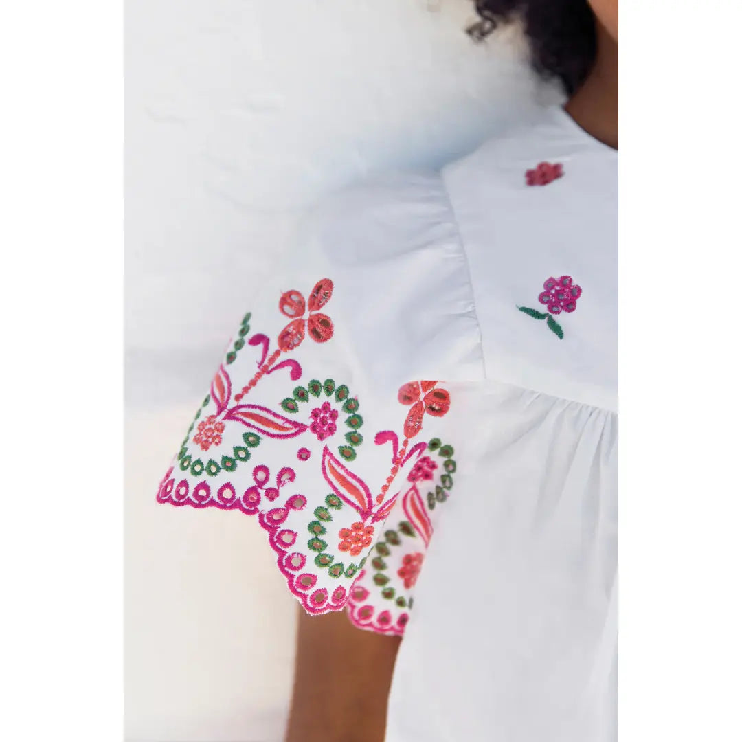 Girls White Embroidered Cotton Short Set TARTINE ET CHOCOLAT