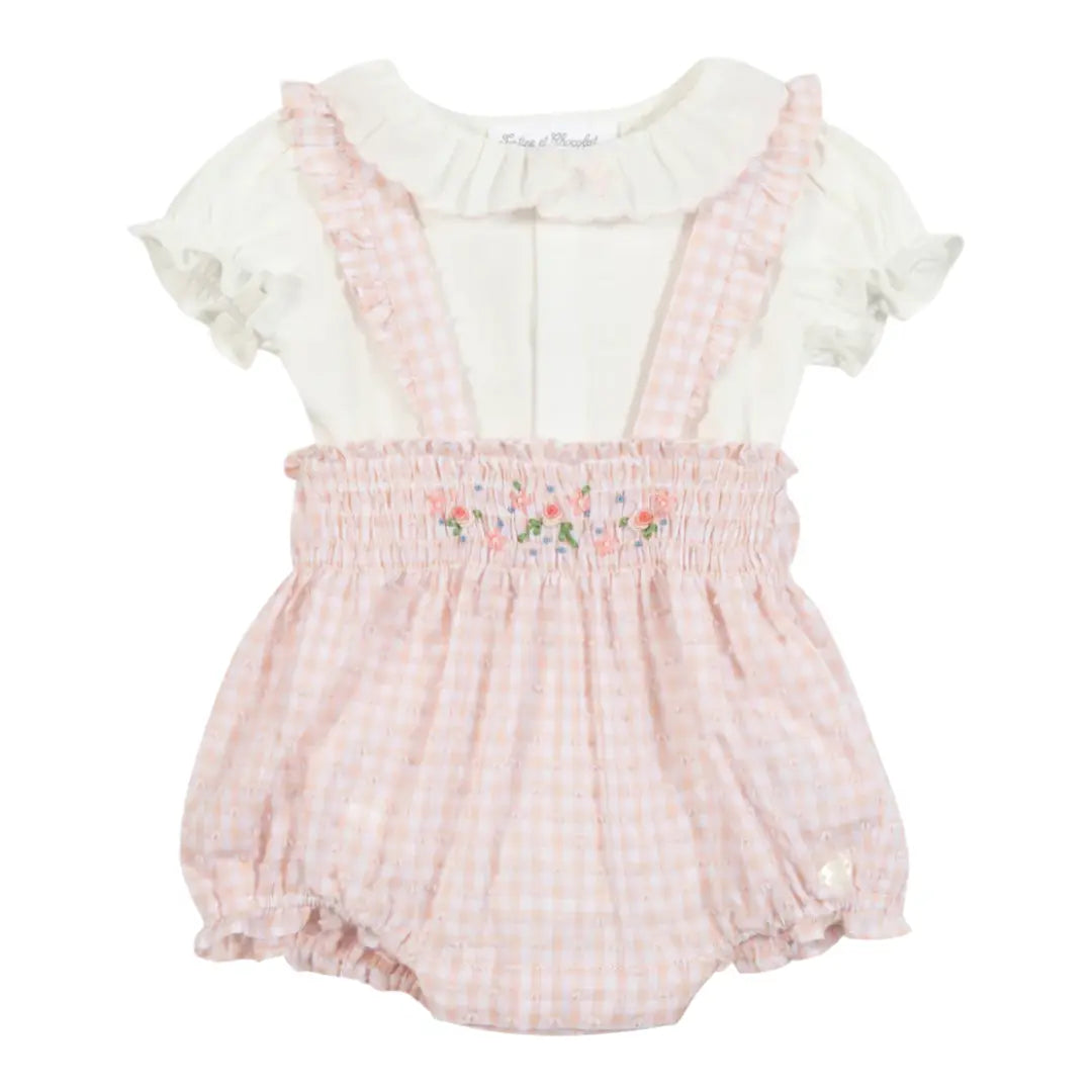 Baby Girls Pink Gingham Dungaree Bloomer Set TARTINE ET CHOCOLAT