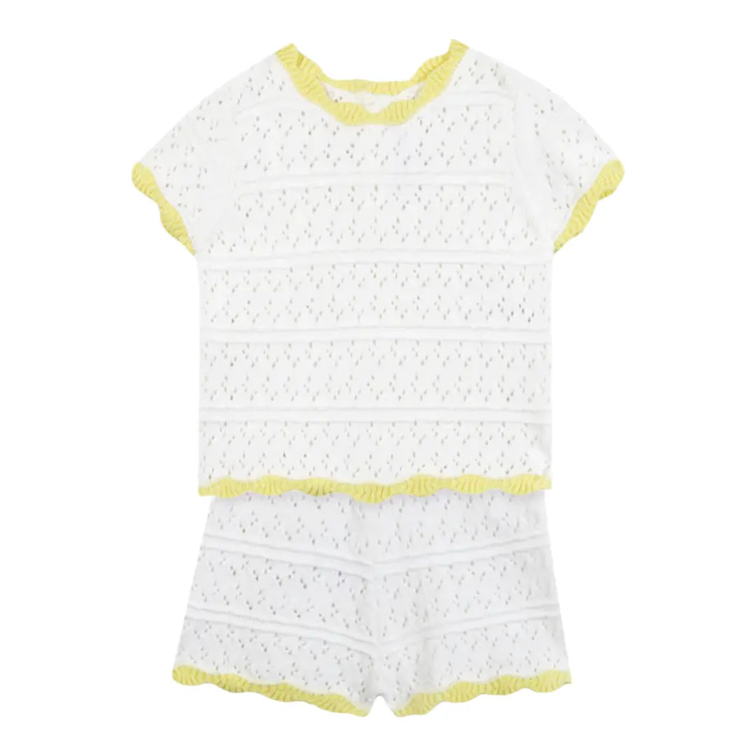 Girls Ecru Openwork Knit Short Set TARTINE ET CHOCOLAT