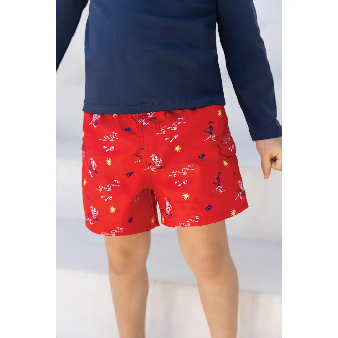 Boys Red Surfer Print Swim Shorts TARTINE ET CHOCOLAT