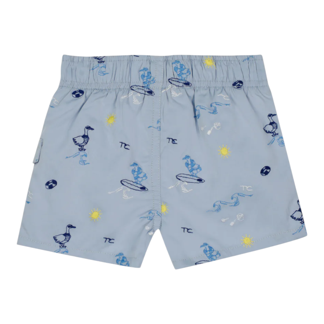 Boys Blue Seaside Print Swim Shorts