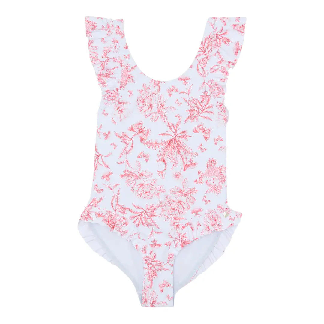 Girls Pink Toile de Jouy One-Piece Swimsuit TARTINE ET CHOCOLAT