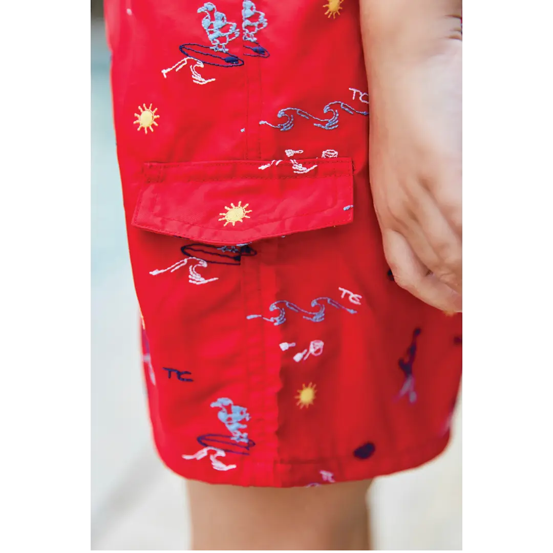 Boys Red Surfer Print Swim Shorts TARTINE ET CHOCOLAT