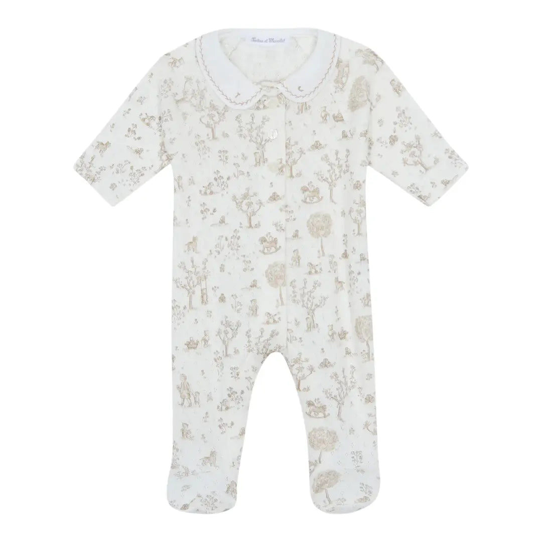 Baby Ecru Fantasy Garden Cotton Romper TARTINE ET CHOCOLAT