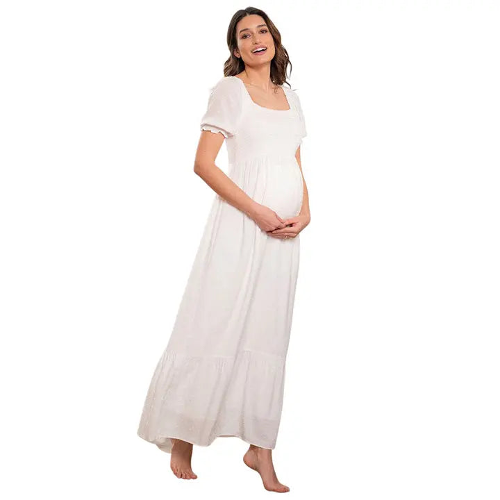 white shirred midi dress Carolina: Shirred Midi Dress - Lil Bunnies