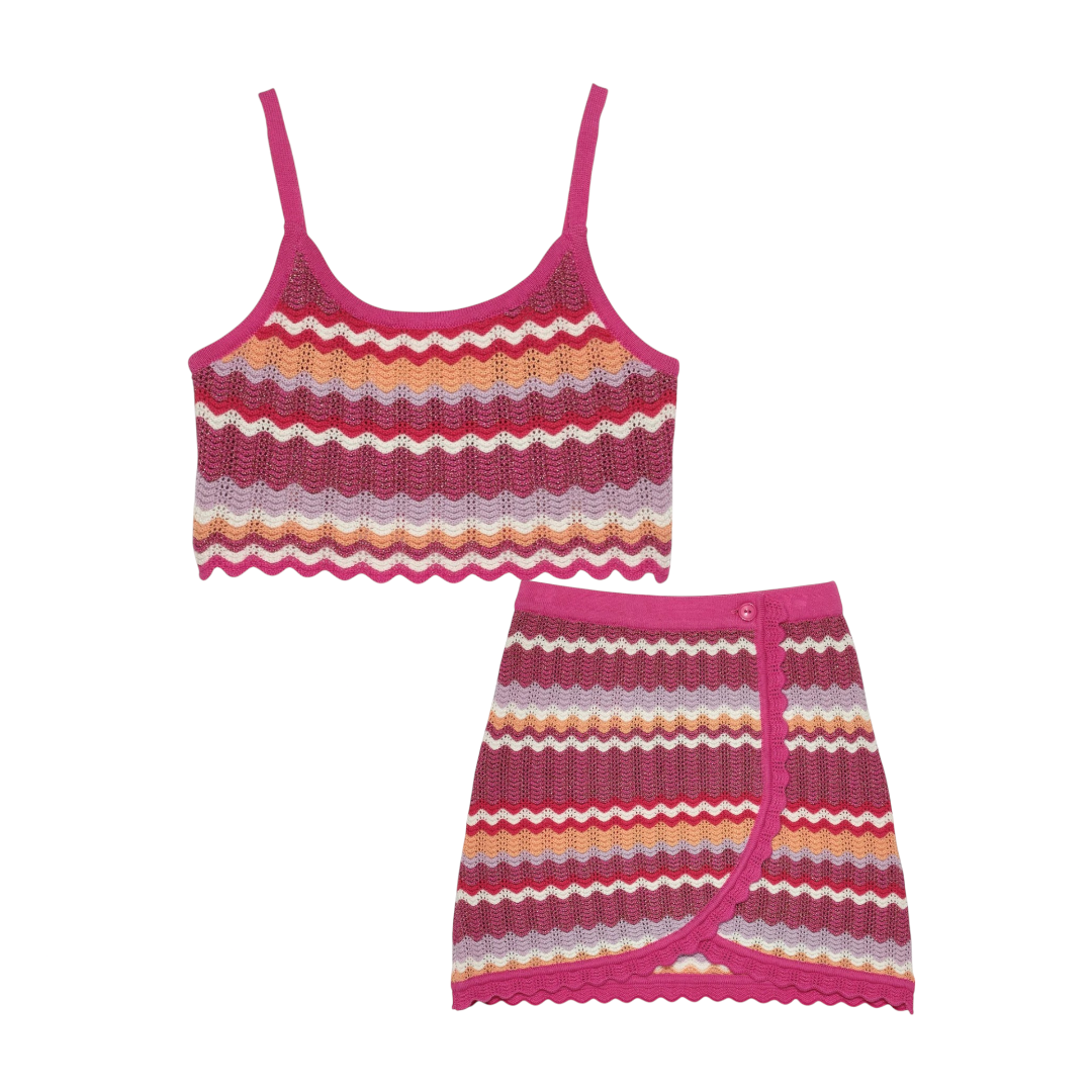 Sparkling Sands Crochet Top & Skirt - Super Pink Mix