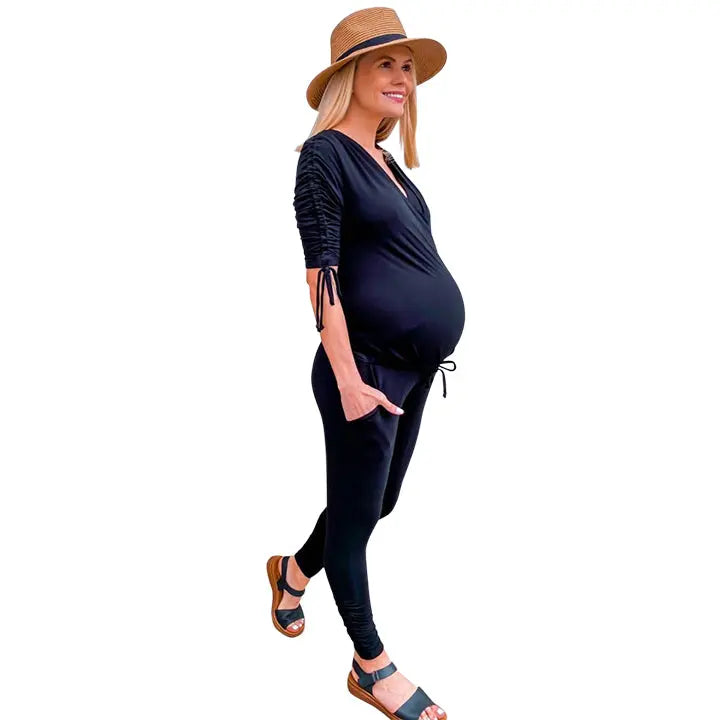 Alexa Wrap Front Maternity & Nursing Jumpsuit MAMA MUSE