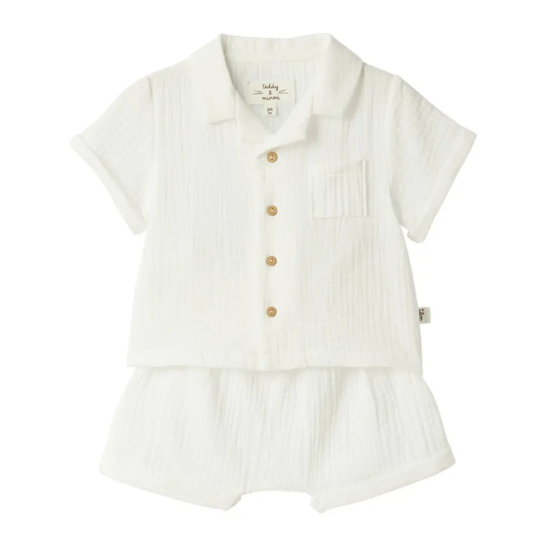 Organic Cotton Two Piece Shorts Set - White TEDDY & MINOU