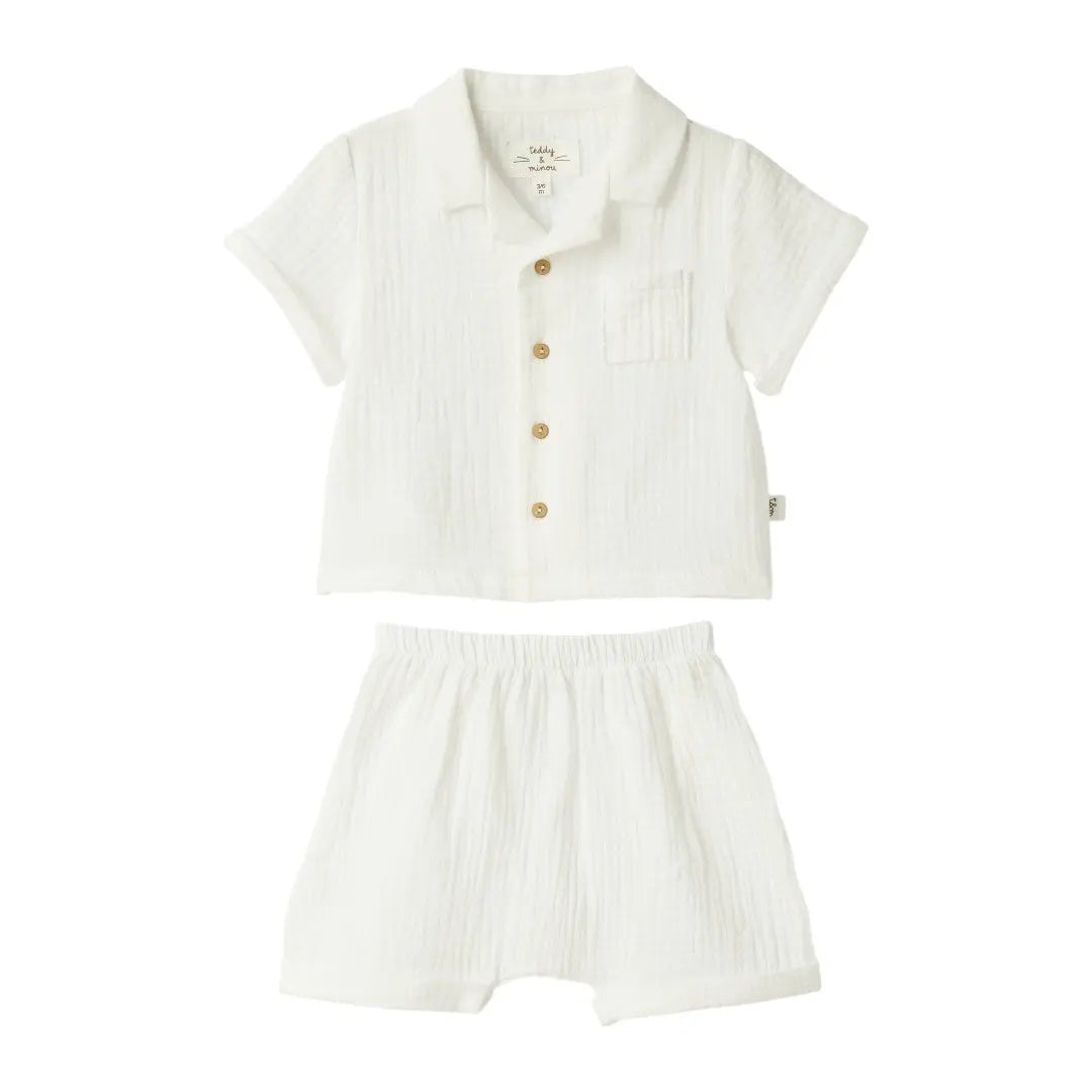Organic Cotton Two Piece Shorts Set - White TEDDY & MINOU