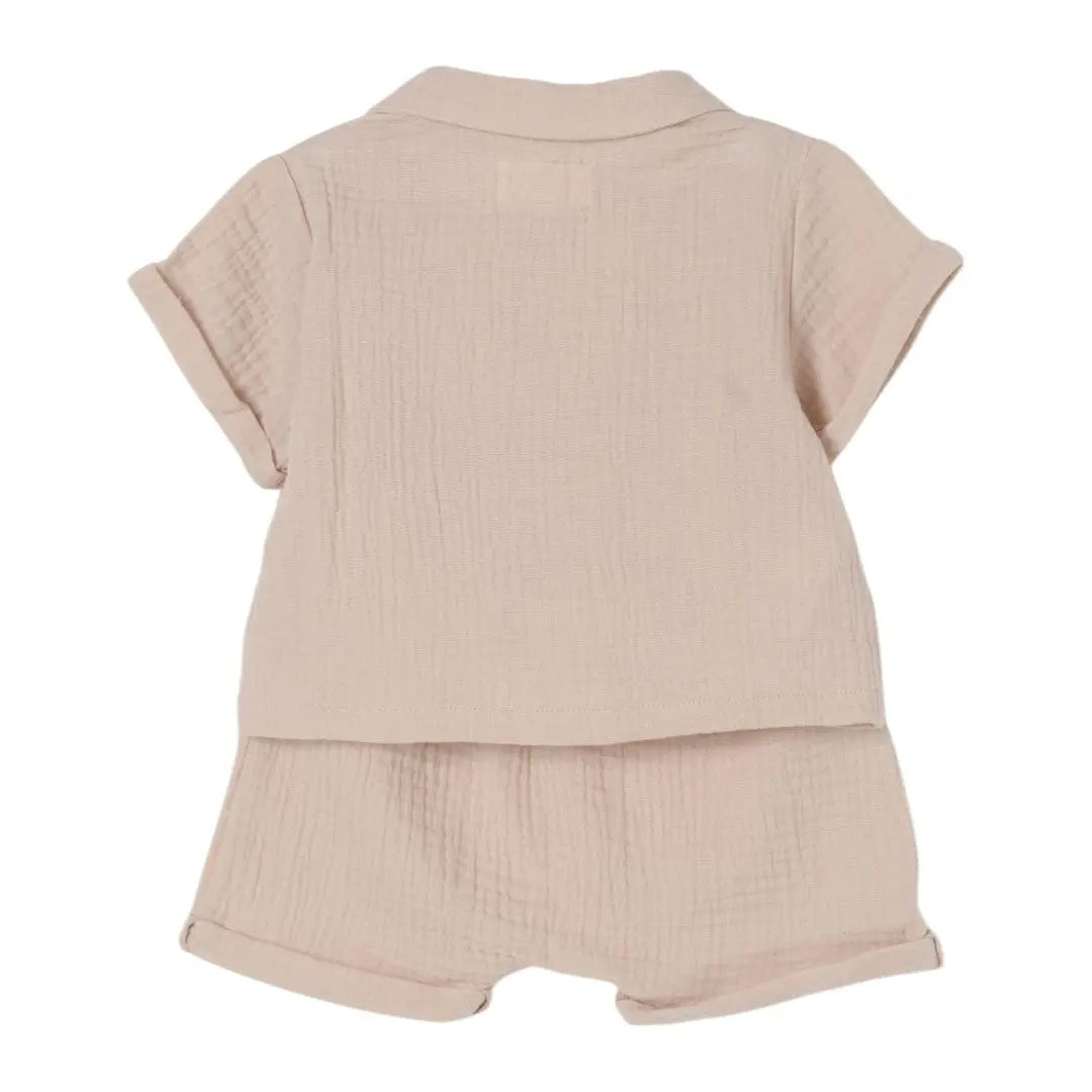 Organic Cotton Two Piece Shorts Set - Beige TEDDY & MINOU