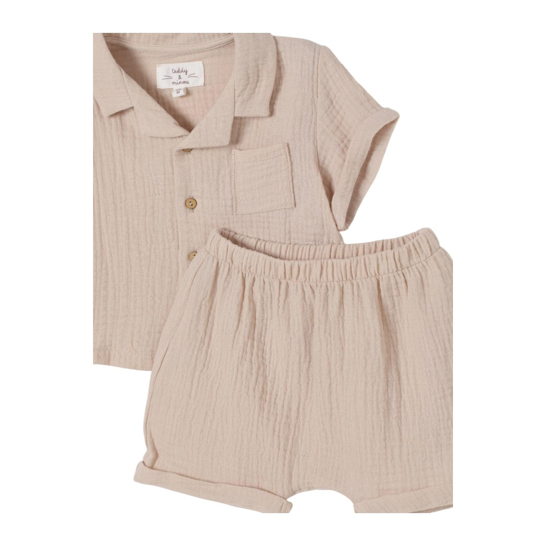 Organic Cotton Two Piece Shorts Set - Beige