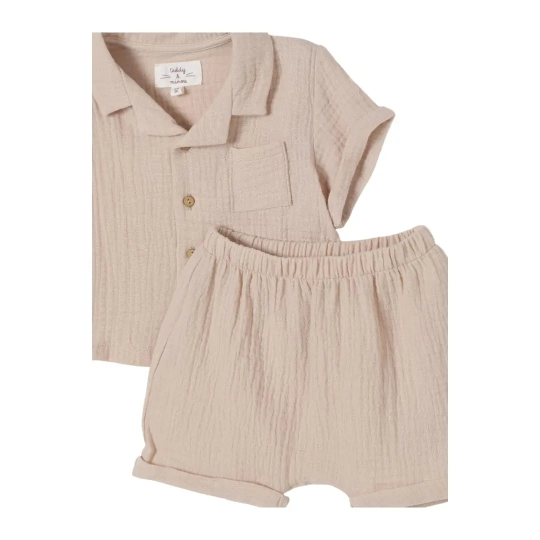 Organic Cotton Two Piece Shorts Set - Beige TEDDY & MINOU
