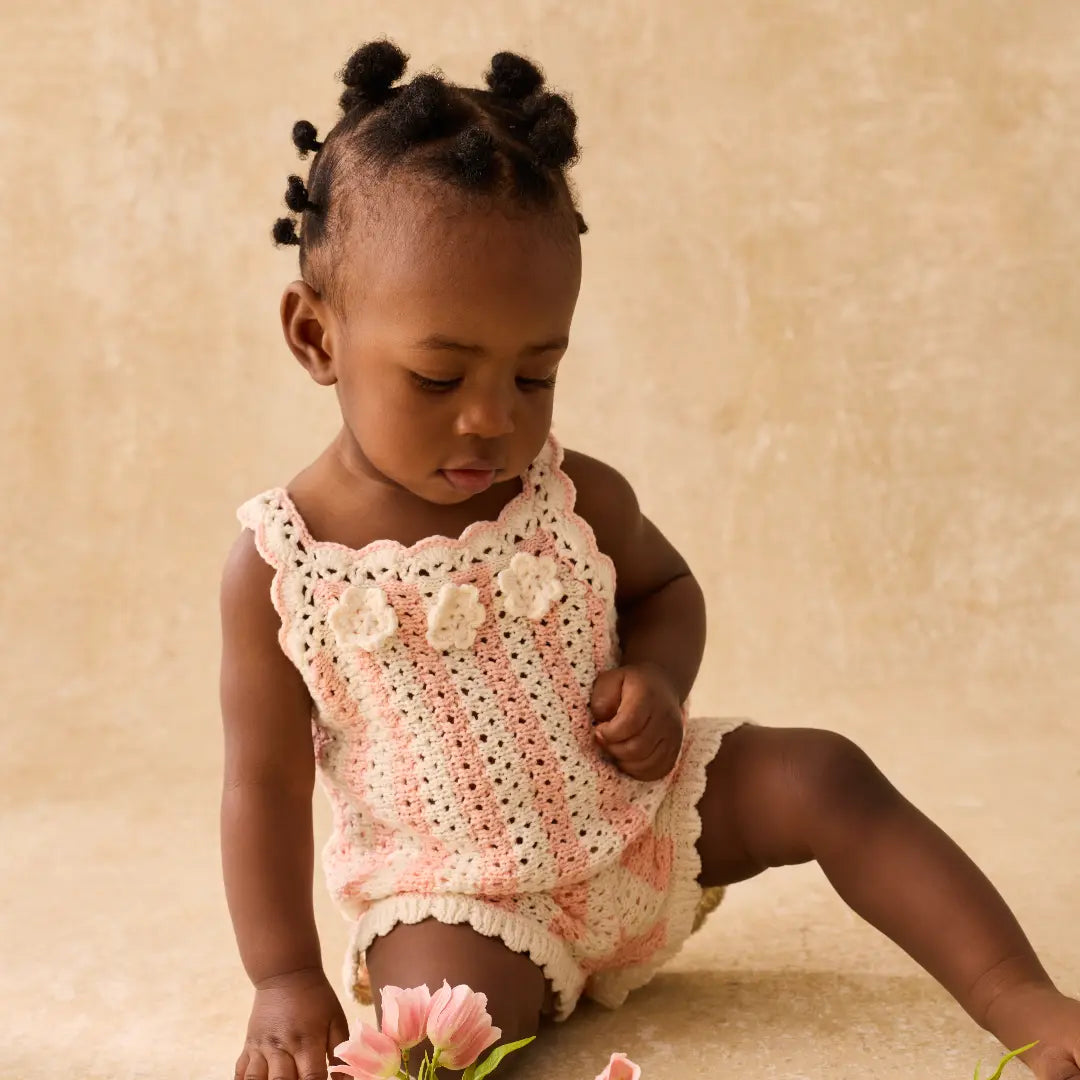 Larya Knit Top & Mekylane Pink Striped Shorts Set for Girls LOUISE MISHA