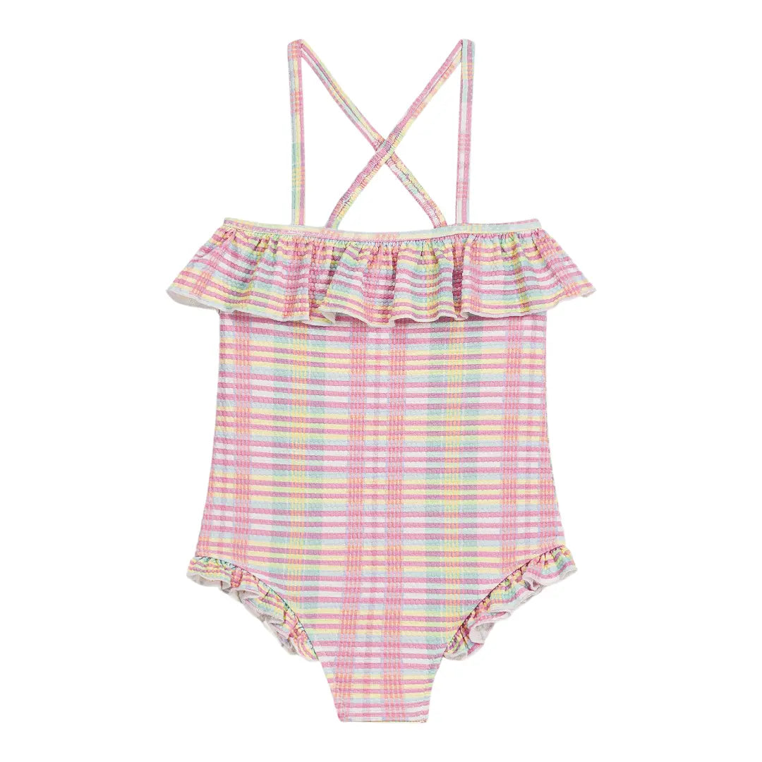 Jovana Pink Island Checks One-Piece Swimsuit for Girls LOUISE MISHA