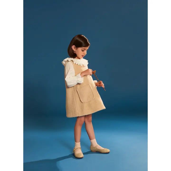 Teddy Bear Pinafore Dress - Biscuit HUCKLEBONES