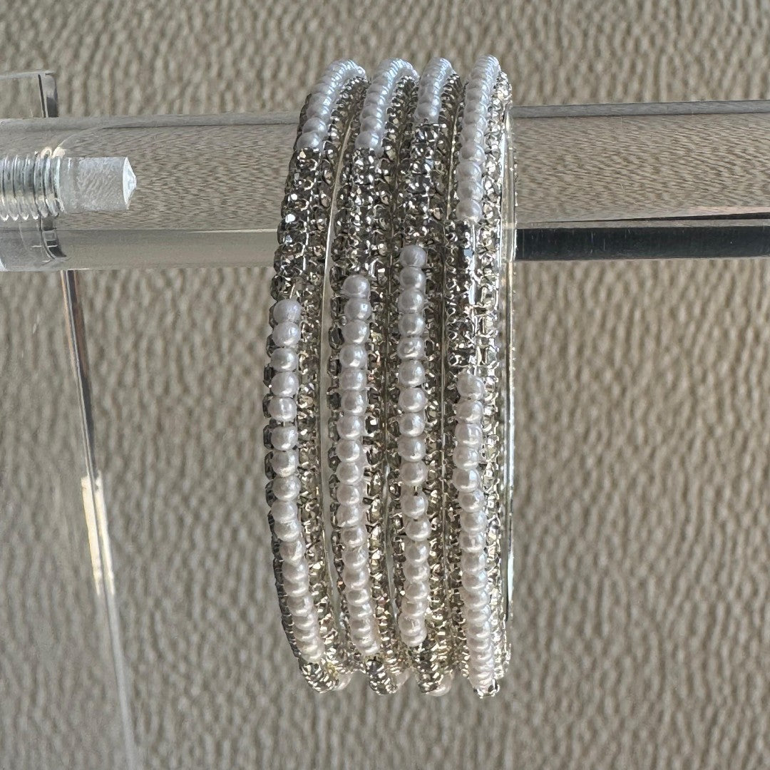 Adults Silver & Pearl Bangles