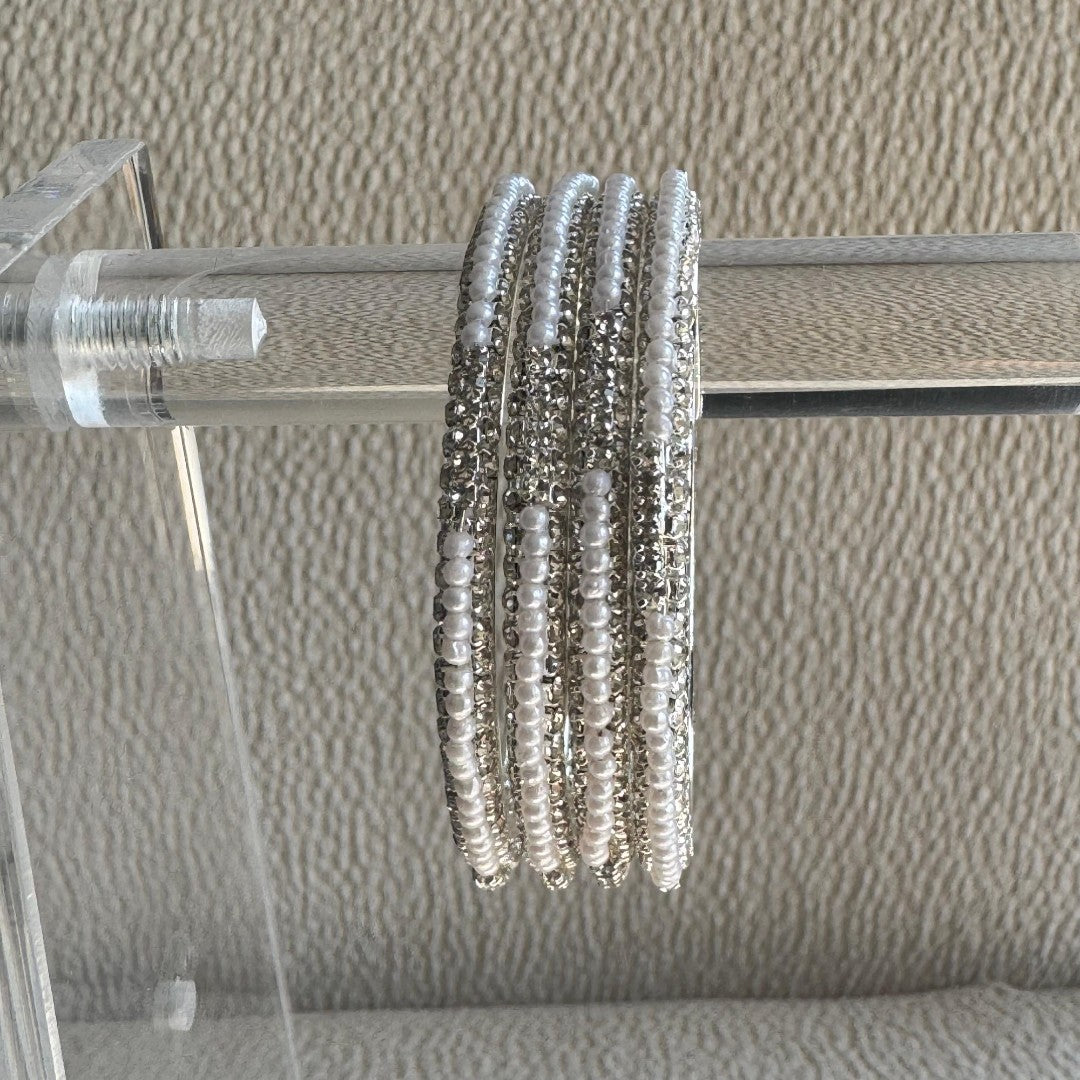Adults Silver & Pearl Bangles