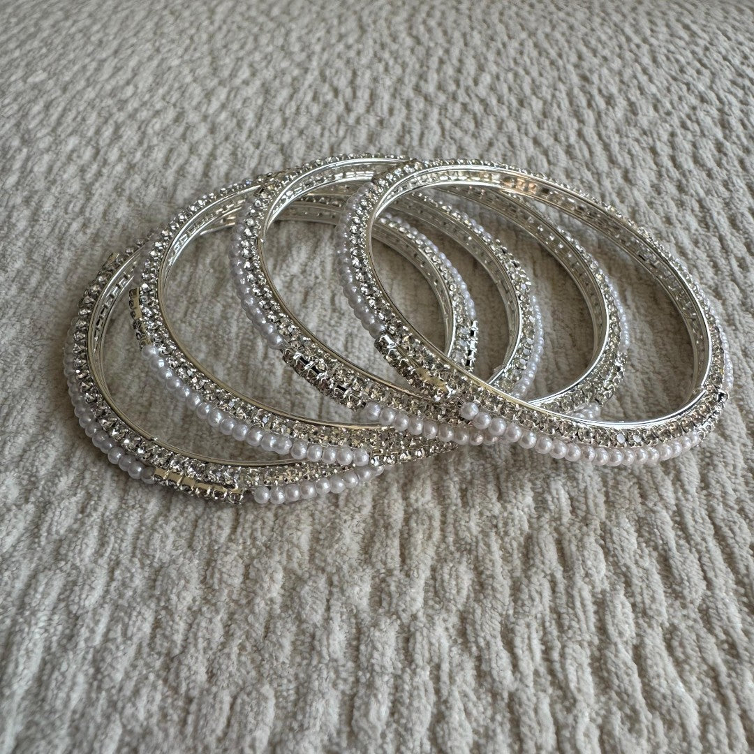 Adults Silver & Pearl Bangles