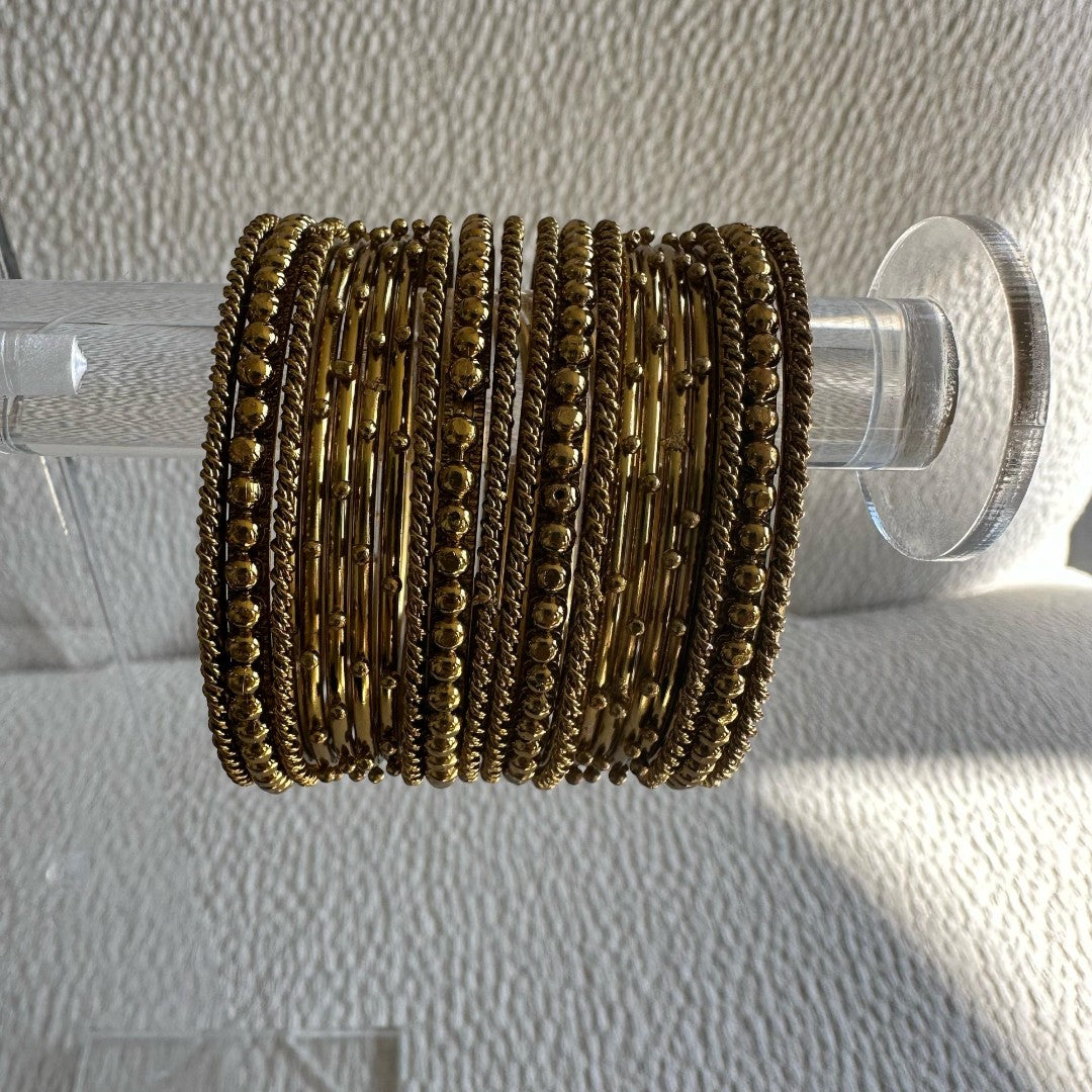 Dull Gold & Silver Bangle Set