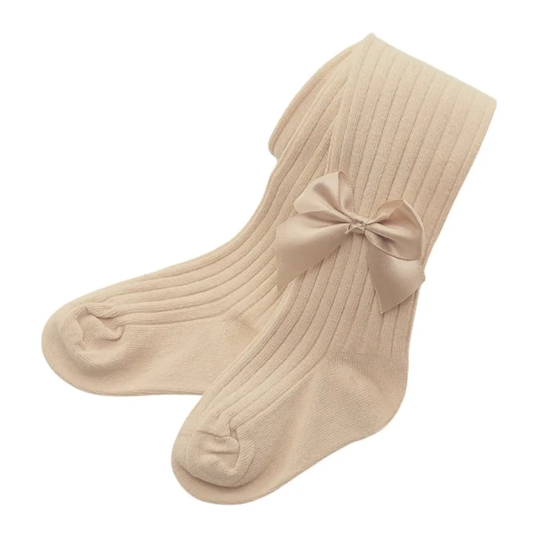 Élyse Bow Knit Stockings - Beige ORELIE