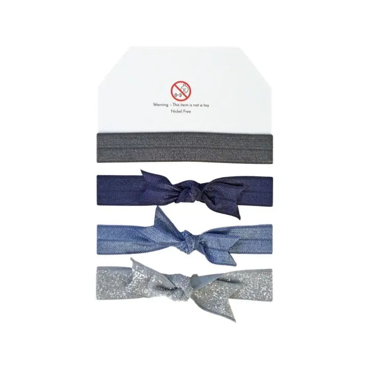 Metal Grey, Navy, Smoke Blue and French Blue Hairties MILLEDEUX