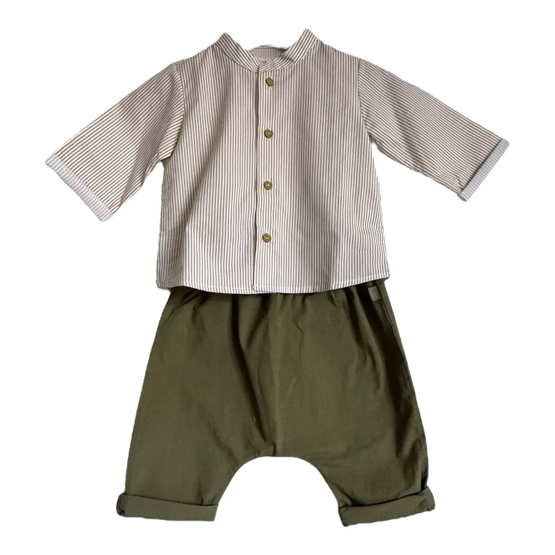 Beige Shirt & Trousers Sage Green TEDDY & MINOU