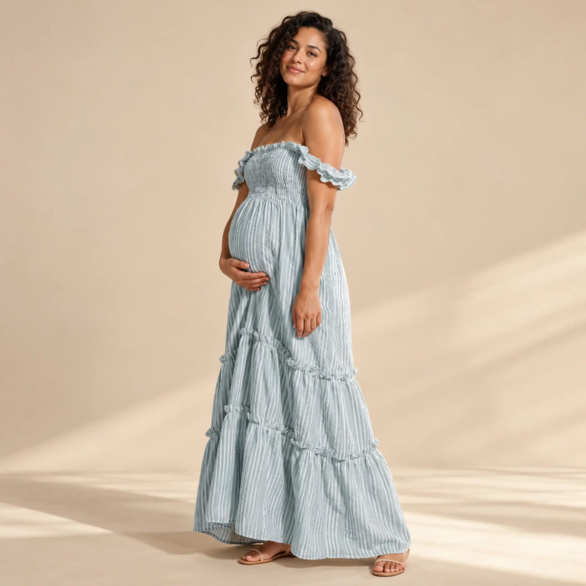 Savannah Shirred Maternity & Nursing Dress - Dusty Mint — maternity lookbook, look 04